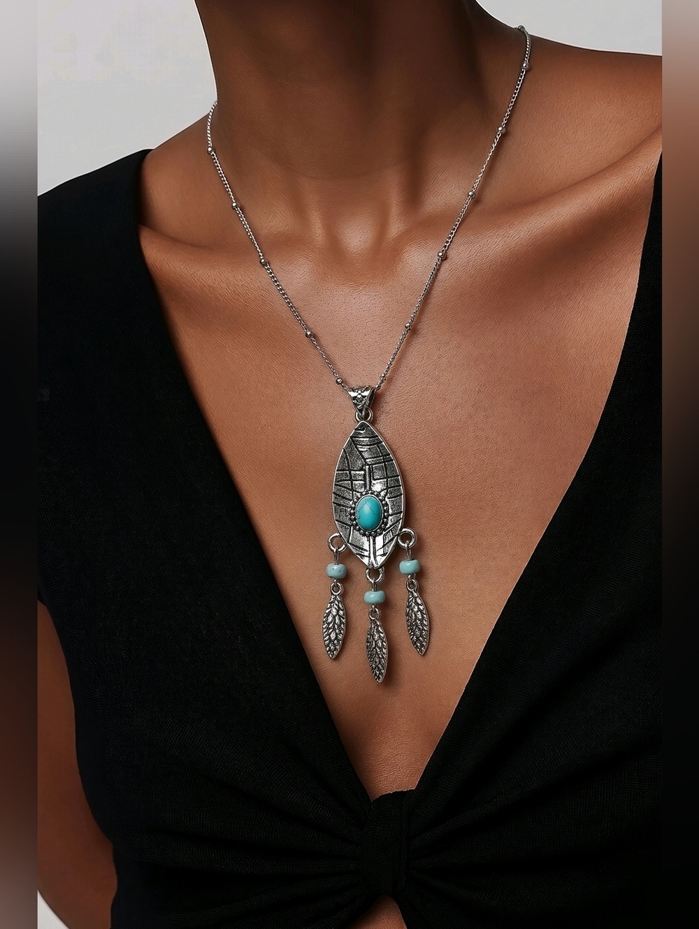 NWT nadineWest Faux Turquoise and Silver Dangle Necklace ~18"